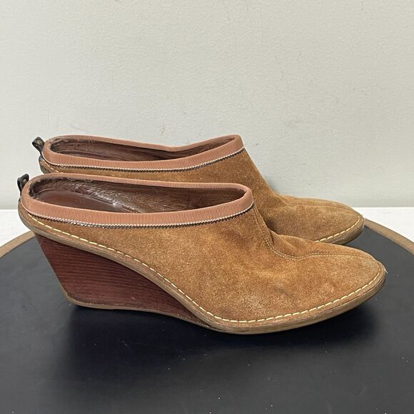 Cole Haan Shoes Women’s 9B Brown Suede Split Toe Mule Wedge Slip‎ On - Picture 1 of 12
